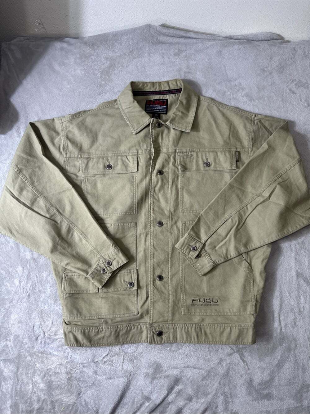 FUBU Jacket Mens XXL Y2K Khaki Utility Workwear Hip Hop Streetwear